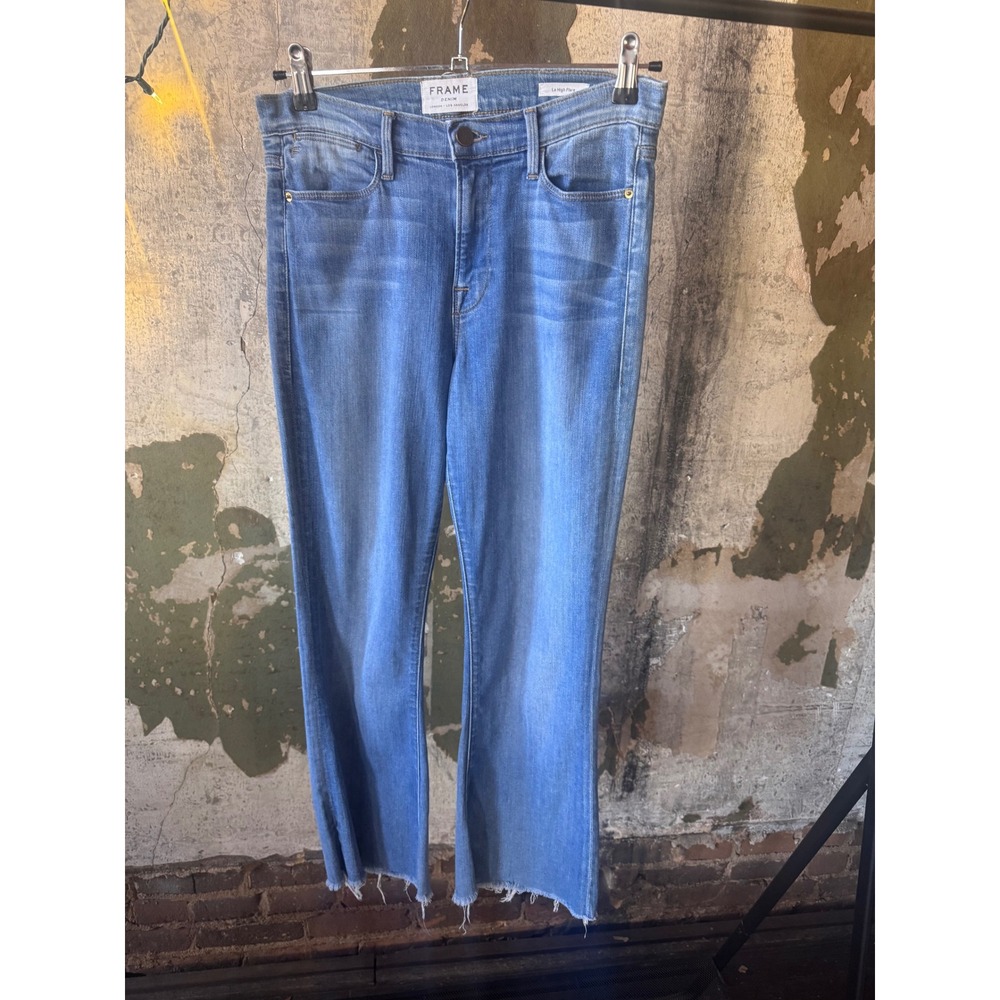 FRAME Denim Le High Flare Jeans Light‎ Blue Raw Hem High Rise Size 29